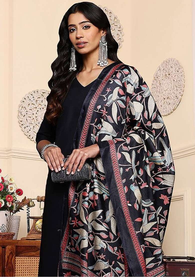 Black Printed Cotton Kurta Set - Indya