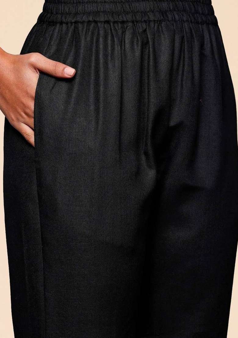 Black Printed Cotton Kurta Set - Indya