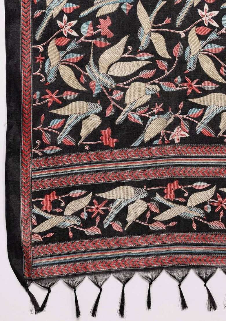 Black Printed Cotton Kurta Set - Indya