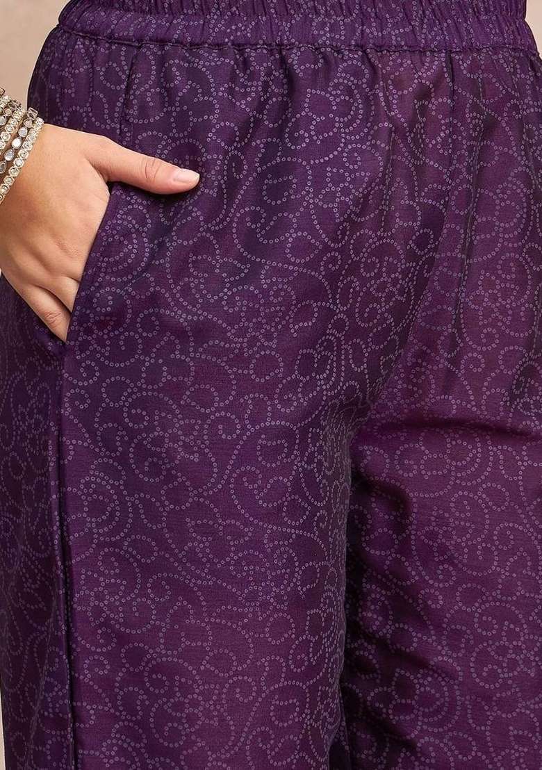 Purple Printed Chinon Kurta Set - Indya