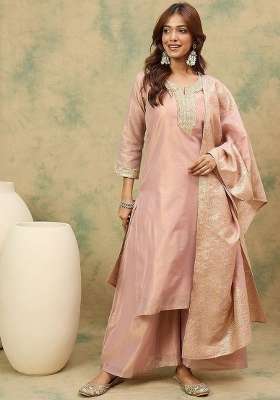 Peach Solid Silk Palazzo Set