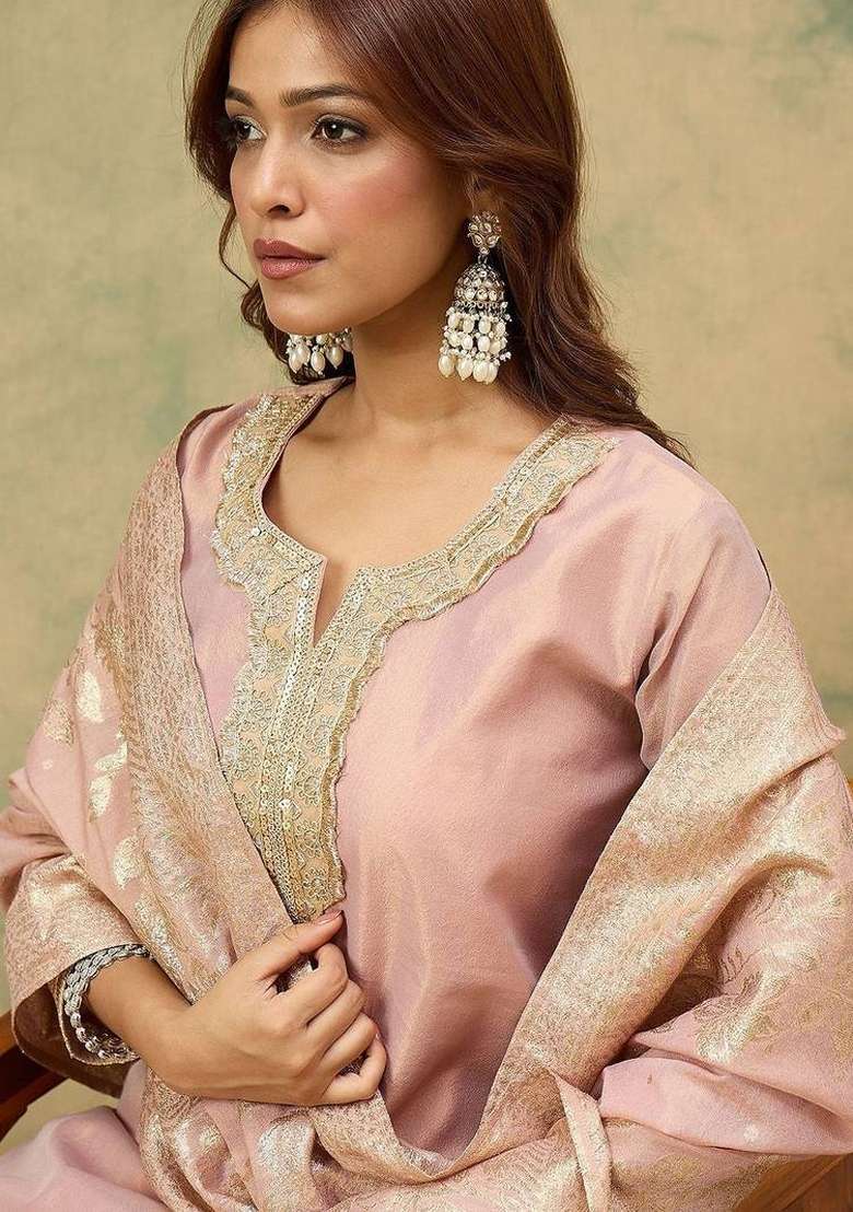 Peach Solid Silk Palazzo Set - Indya