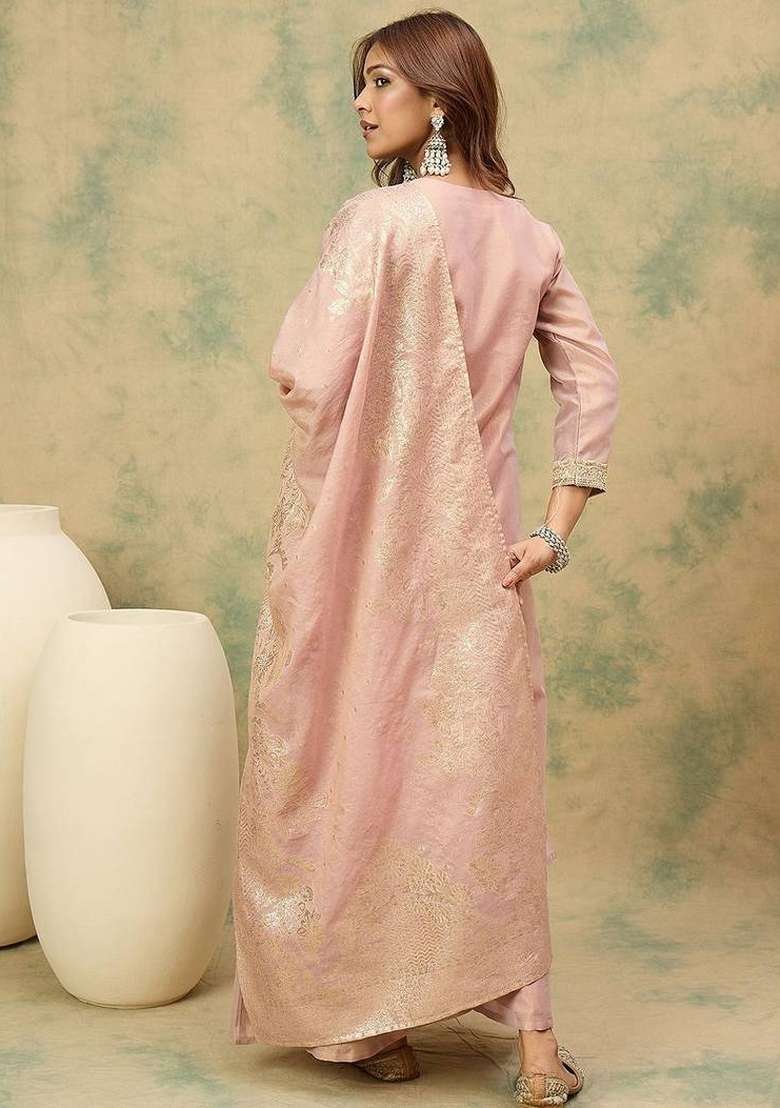Peach Solid Silk Palazzo Set - Indya