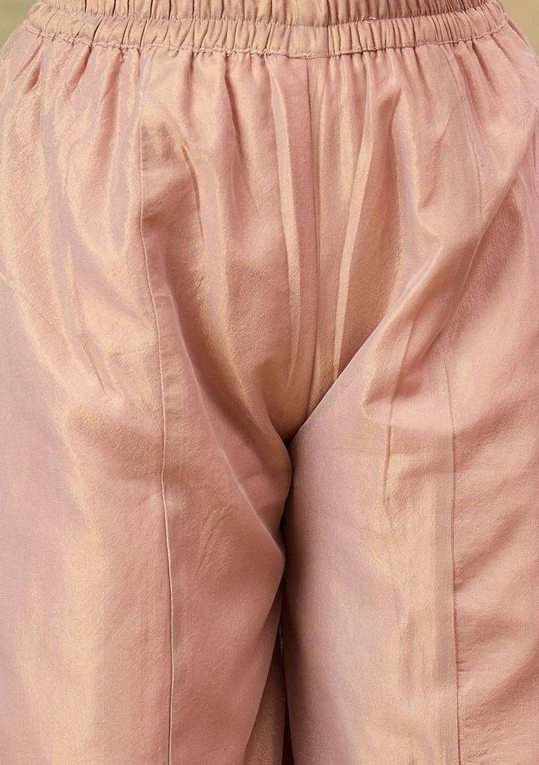 Peach Solid Silk Palazzo Set - Indya