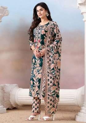 Green Printed Cotton Kurta Set