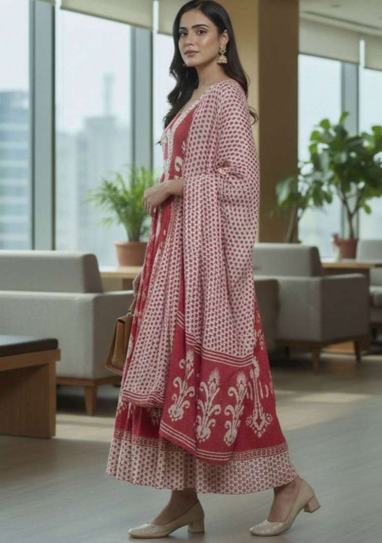 Magenta Printed Cotton Kurta Set - Indya