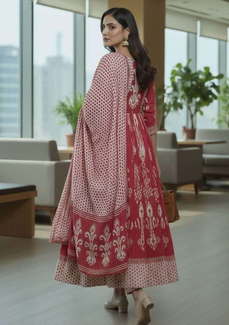 Magenta Printed Cotton Kurta Set - Indya