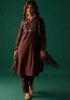 Brown Printed Cotton Kurta Set