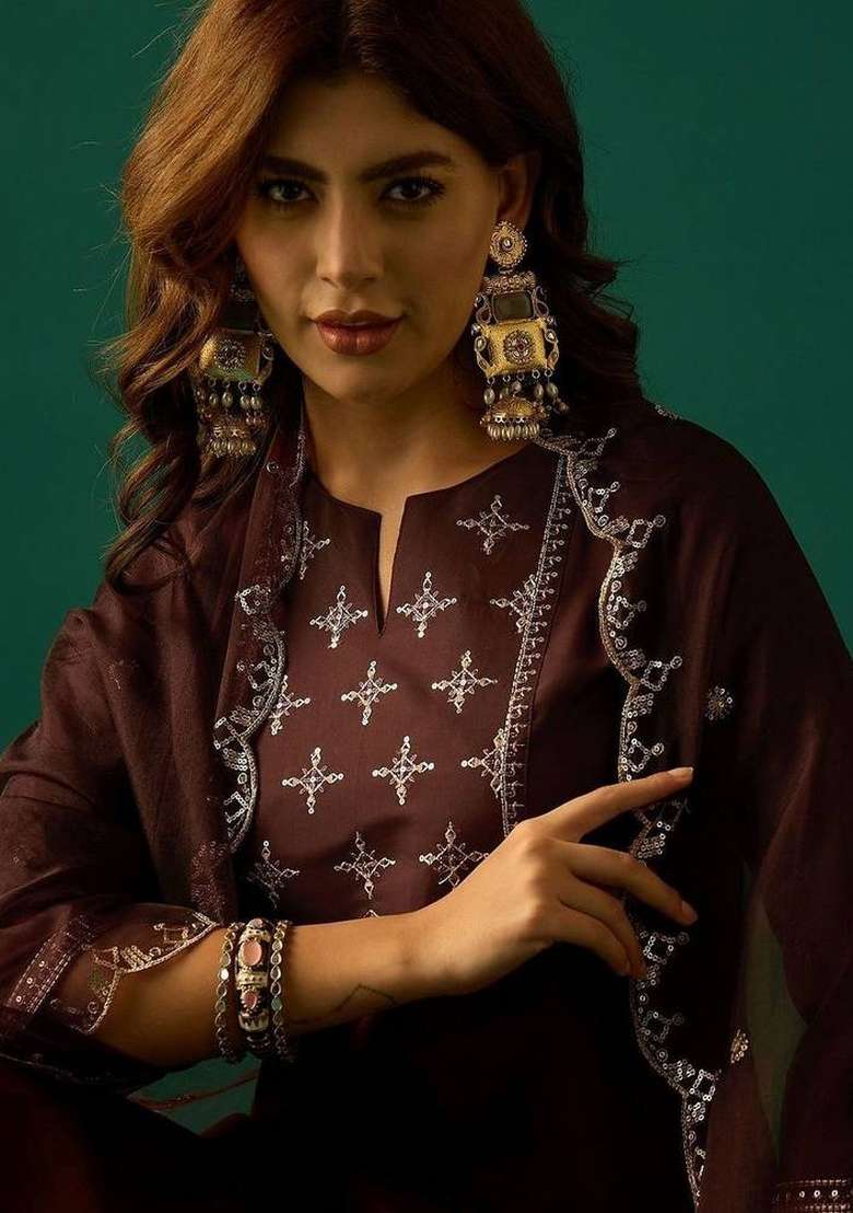 Brown Printed Cotton Kurta Set - Indya