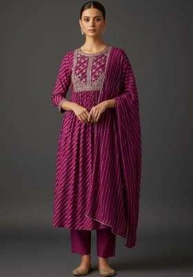 Magenta Printed Georgette Kurta Set