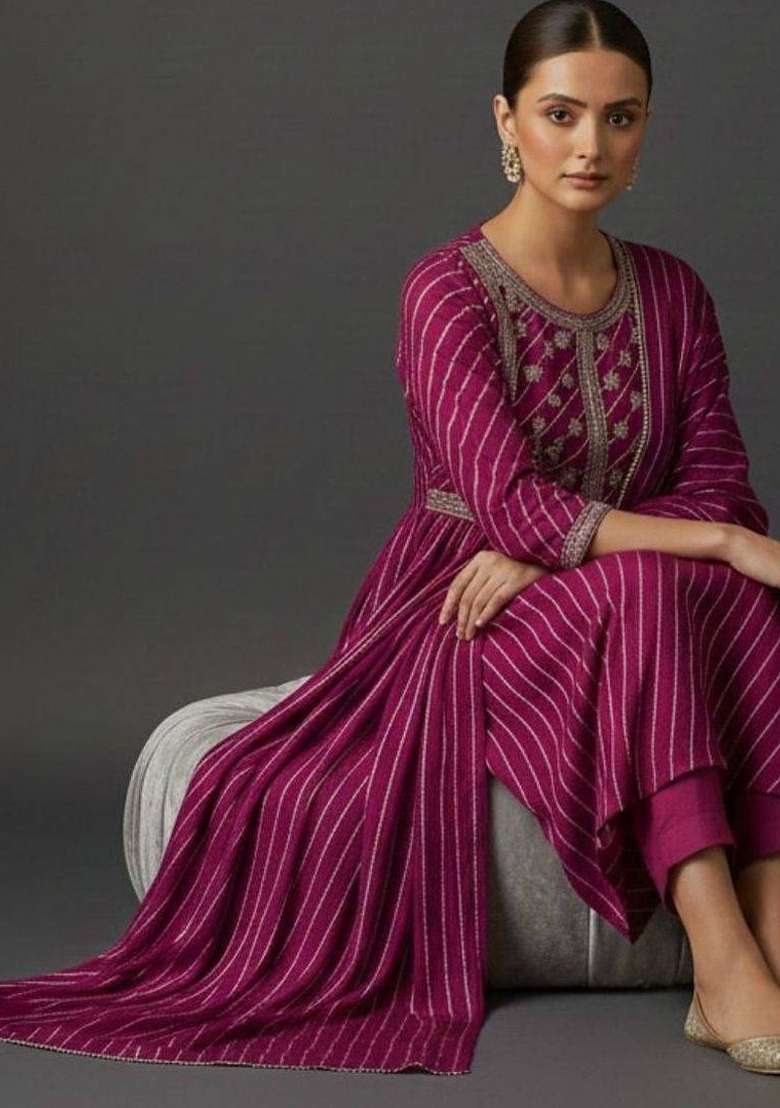 Magenta Printed Georgette Kurta Set - Indya