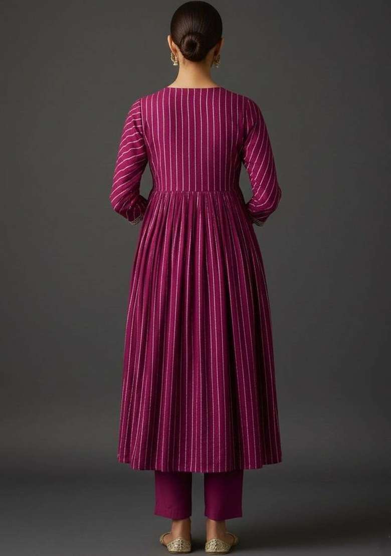 Magenta Printed Georgette Kurta Set - Indya