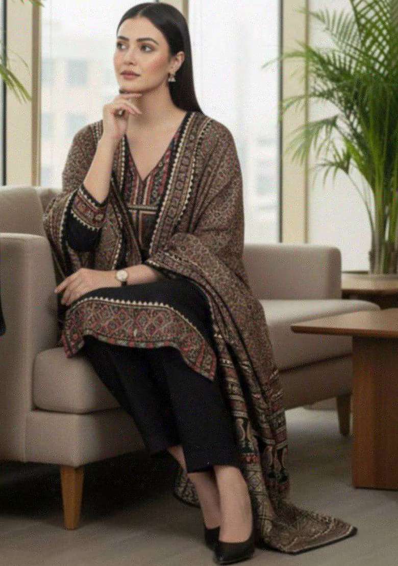 Black Printed Cotton Kurta Set - Indya