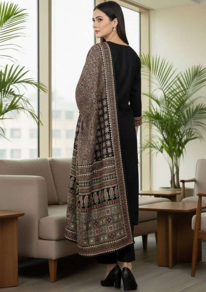 Black Printed Cotton Kurta Set - Indya