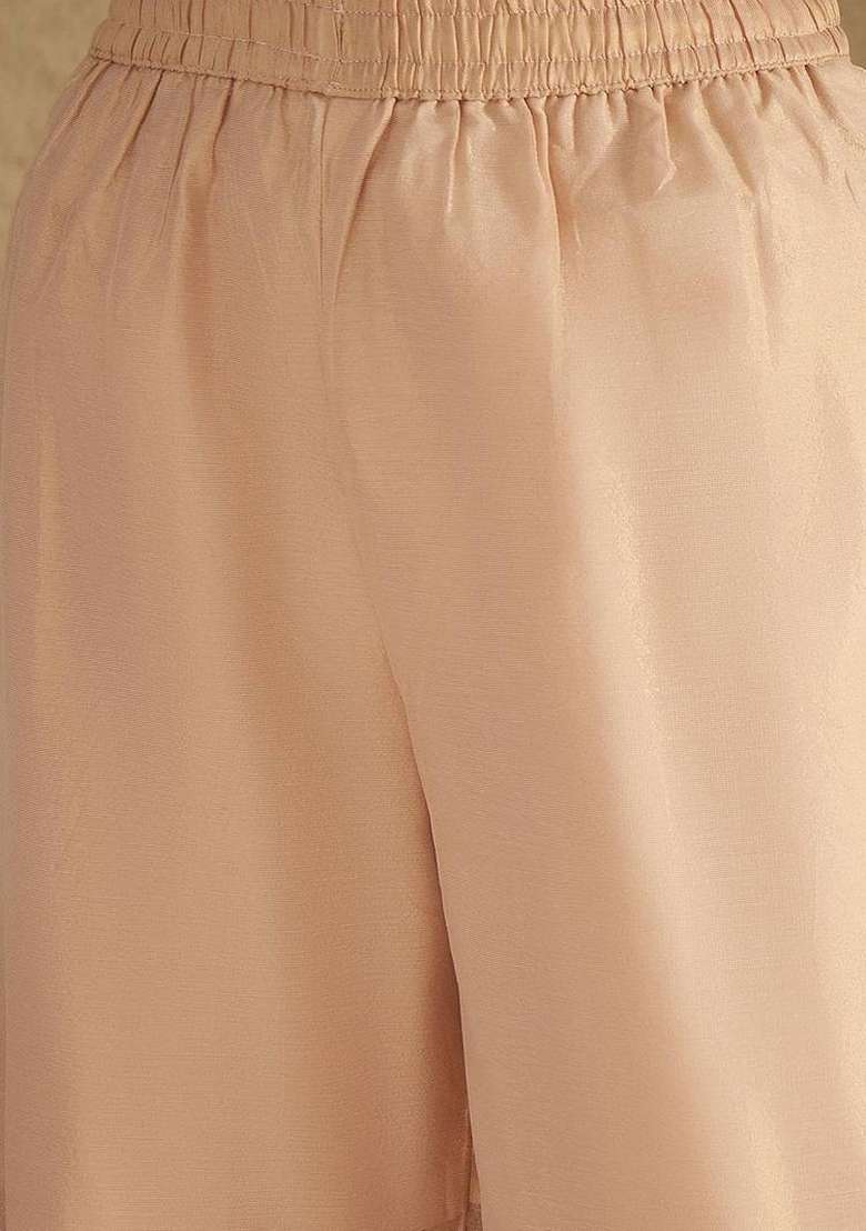 Peach Solid Silk Palazzo Set - Indya