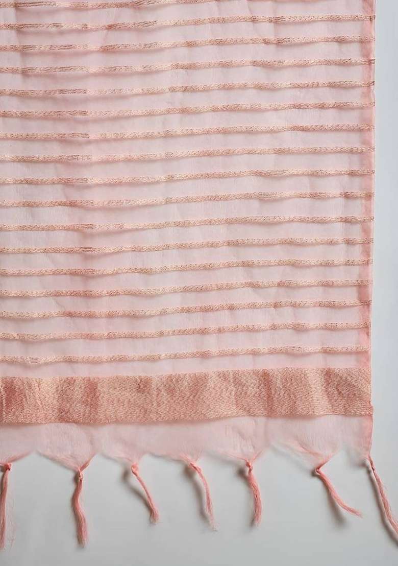 Peach Embroidery Silk Kurta Set - Indya