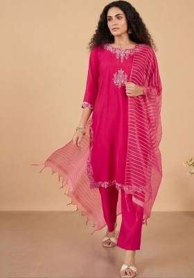Pink Embroidery Silk Kurta Set