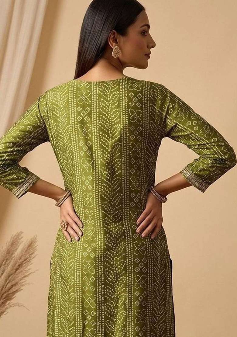 Green Printed Cotton Kurta Set - Indya
