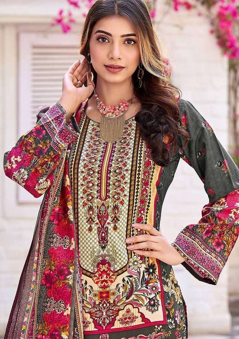 Grey Printed Cotton Kurta Set - Indya