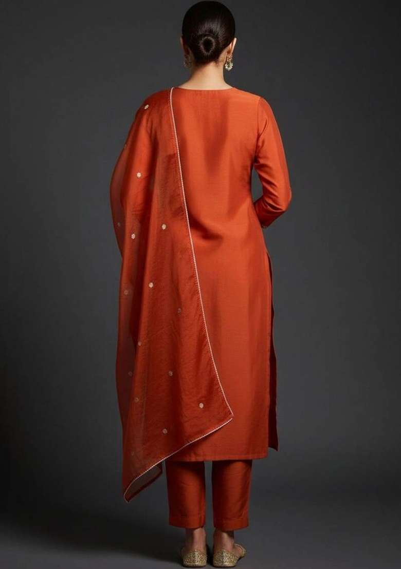 Mustard Embroidery Silk Kurta Set - Indya