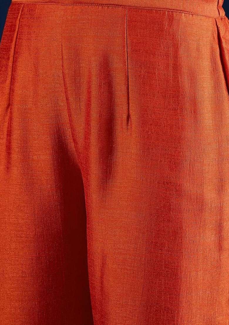 Mustard Embroidery Silk Kurta Set - Indya