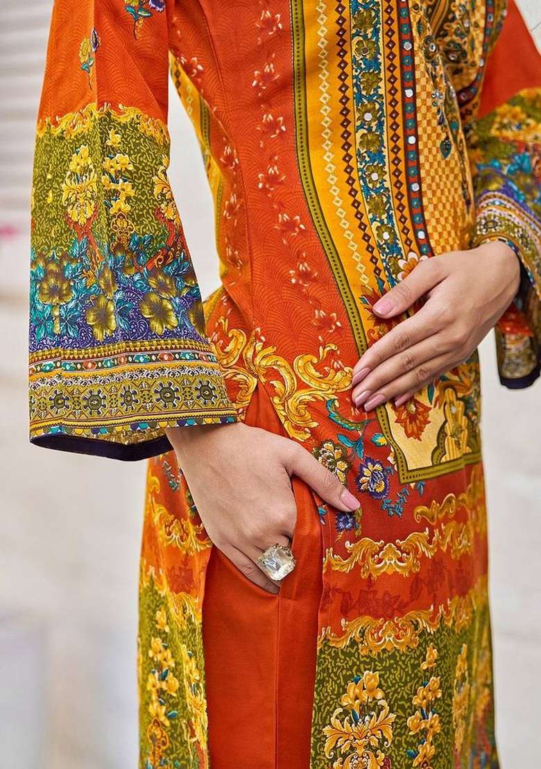 Mustard Printed Cotton Kurta Set - Indya