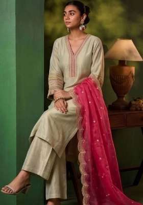 Sea Green Embroidery Silk Kurta Set