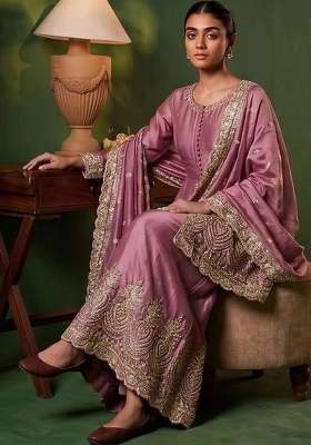 Pink Embroidery Silk Kurta Set