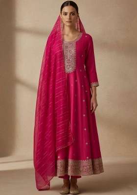 Pink Embroidery Silk Kurta Set