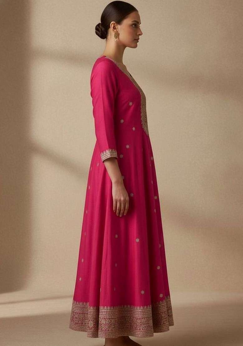 Pink Embroidery Silk Kurta Set - Indya