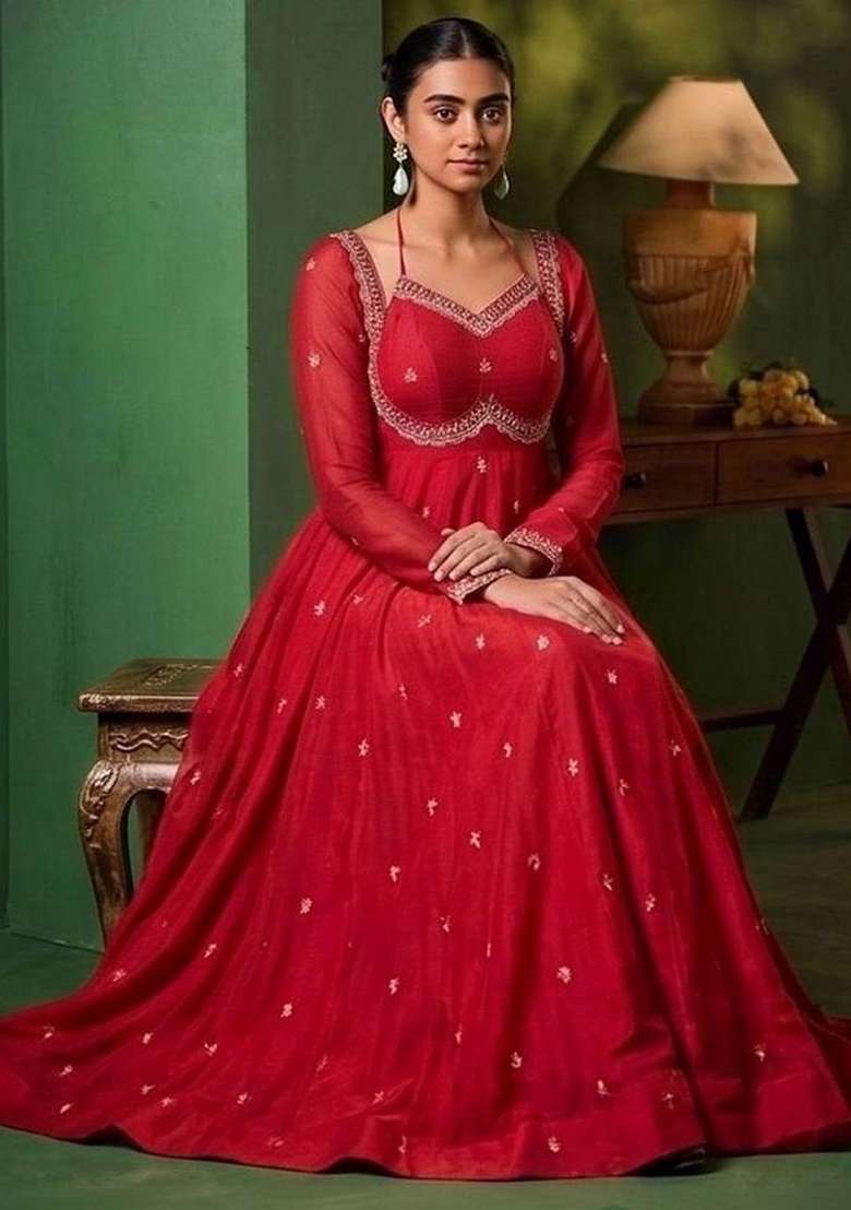 Magenta Embroidery Silk Kurta Set - Indya