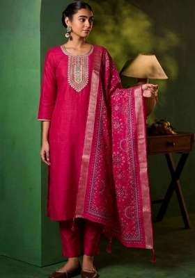 Pink Embroidery Silk Kurta Set