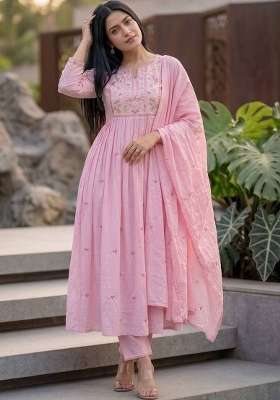Pink Embroidery Silk Kurta Set