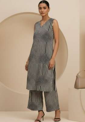 Black Printed Cotton Kurta Set