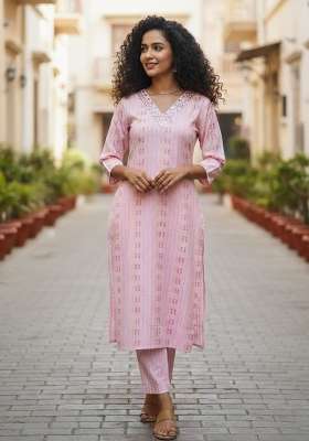 Pink Printed Cotton Kurta Set