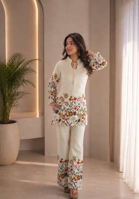 Cream Embroidery Cotton Kurta Set