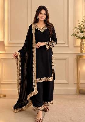 Black Embroidery Silk Kurta Set