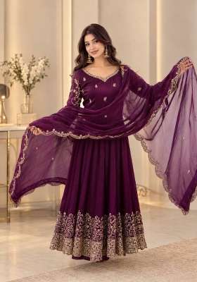 Maroon Embroidery Silk Kurta Set