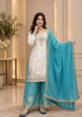 White Embroidery Silk Kurta Set