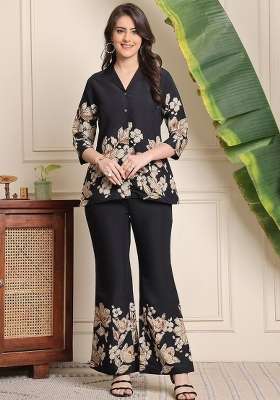 Black Printed Cotton Kurta Set