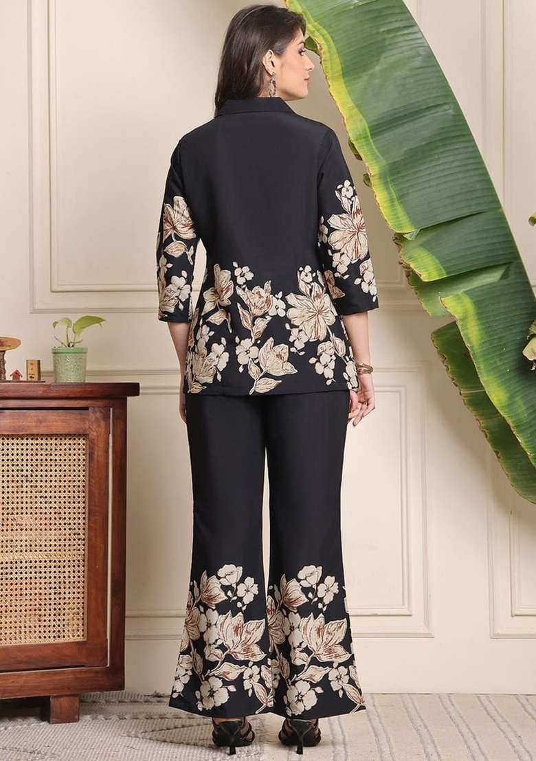 Black Printed Cotton Kurta Set - Indya
