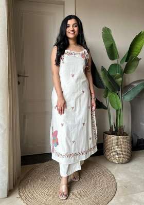 White Embroidery Cotton Kurta Set