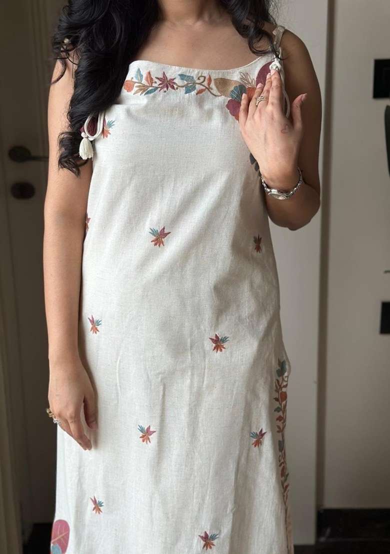 White Embroidery Cotton Kurta Set - Indya