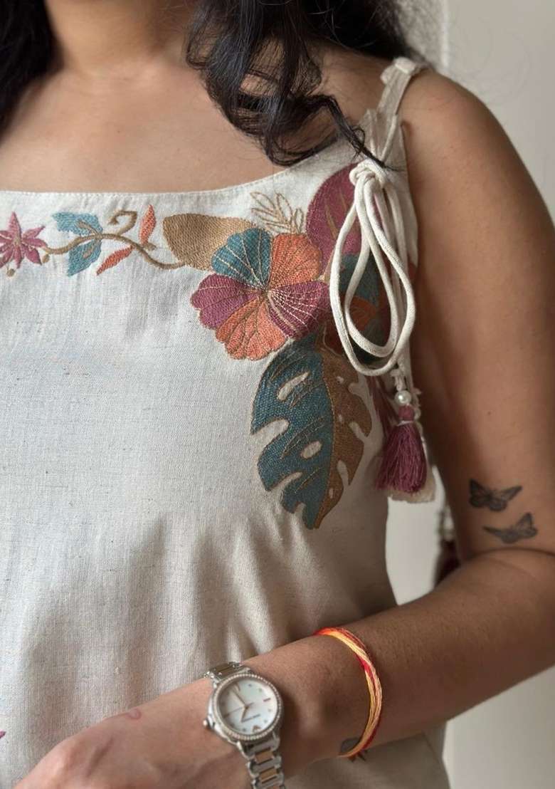 White Embroidery Cotton Kurta Set - Indya
