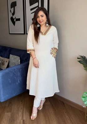 White Embroidery Cotton Kurta Set