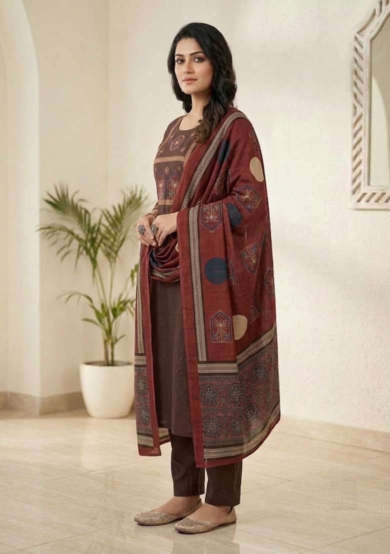 Brown Printed Cotton Kurta Set - Indya