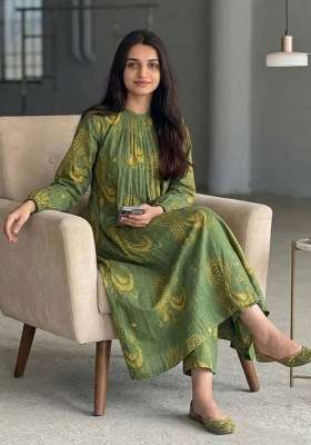 Green Printed Cotton Kurta Set