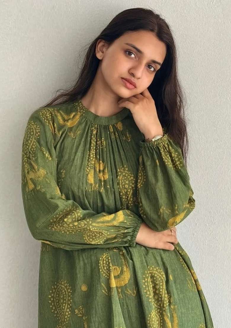 Green Printed Cotton Kurta Set - Indya