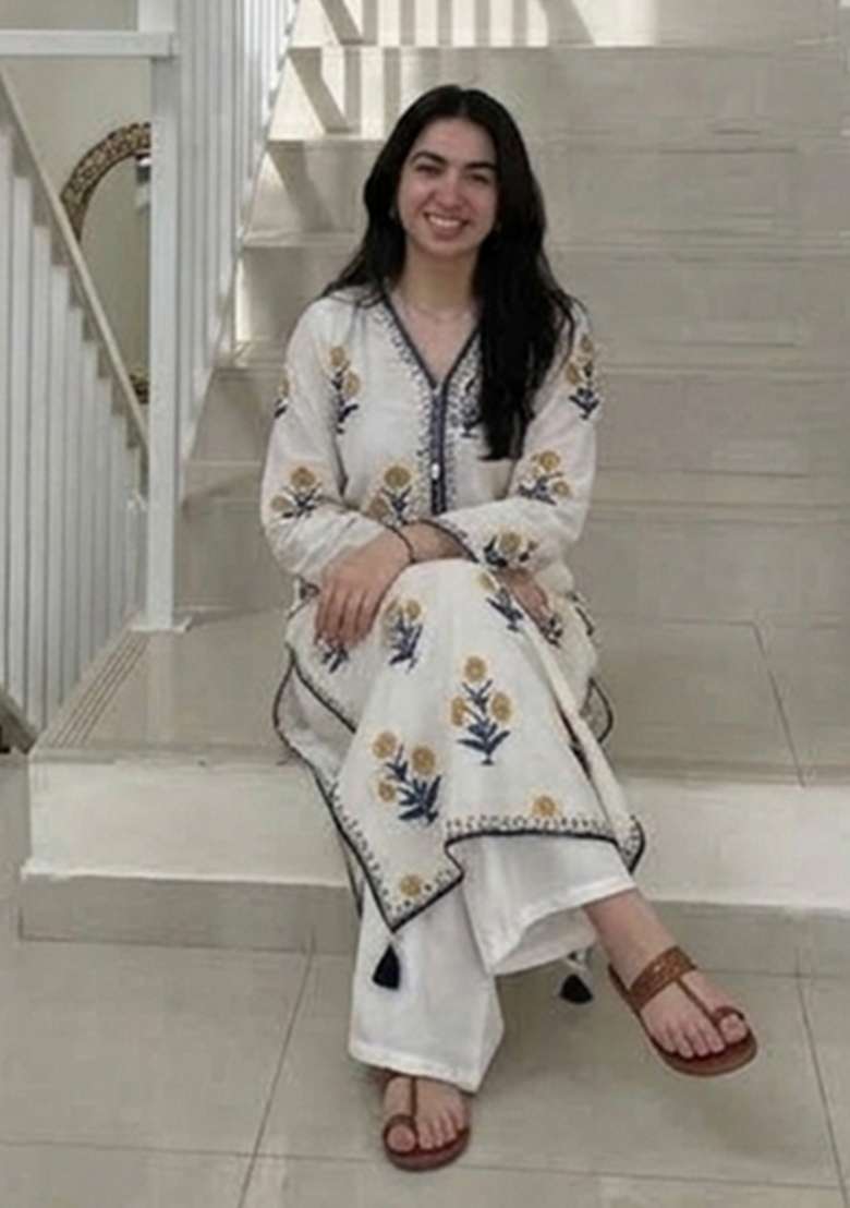 Off White Printed Cotton Kurta Set - Indya