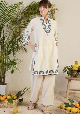 White Embroidery Cotton Kurta Set